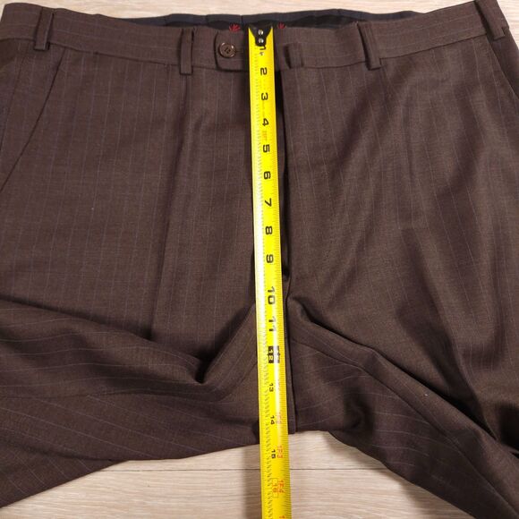 Isaia Napoli Wool Pants Mens 54 (38x33) Brown Pin Striped Pleated Trousers - Picture 9 of 14